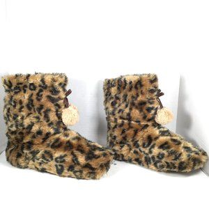 Patricia Green Leopard Faux Fur Booties Slippers Brown/Black Size Medium / 8
